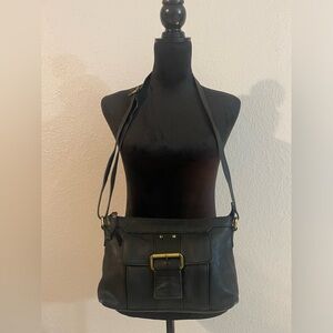 Naturalizer Leather Buckle Crossbody - Black & Gold